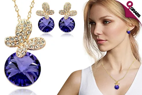 From QR139 Have Soaring Style with a Set of Crystal Butterfly Necklace & Earrings with Swarovski Elements - Choose from Two Cool Colors! (Up to QR770 Value)